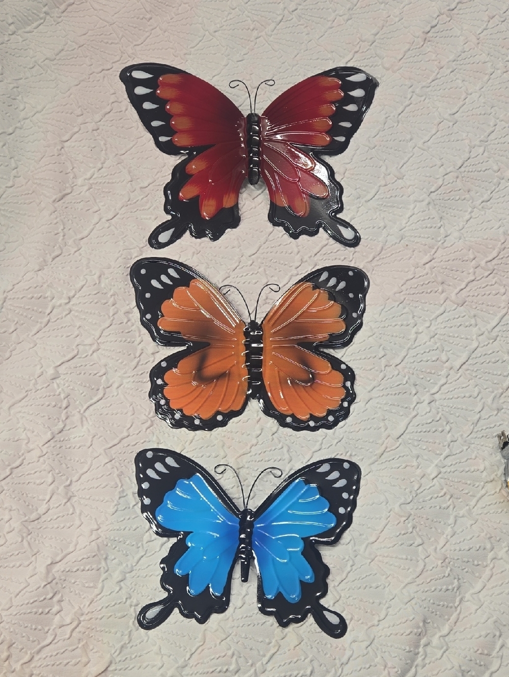 Metal Butterfly Wall Decor Trio - Red, Orange, Blue